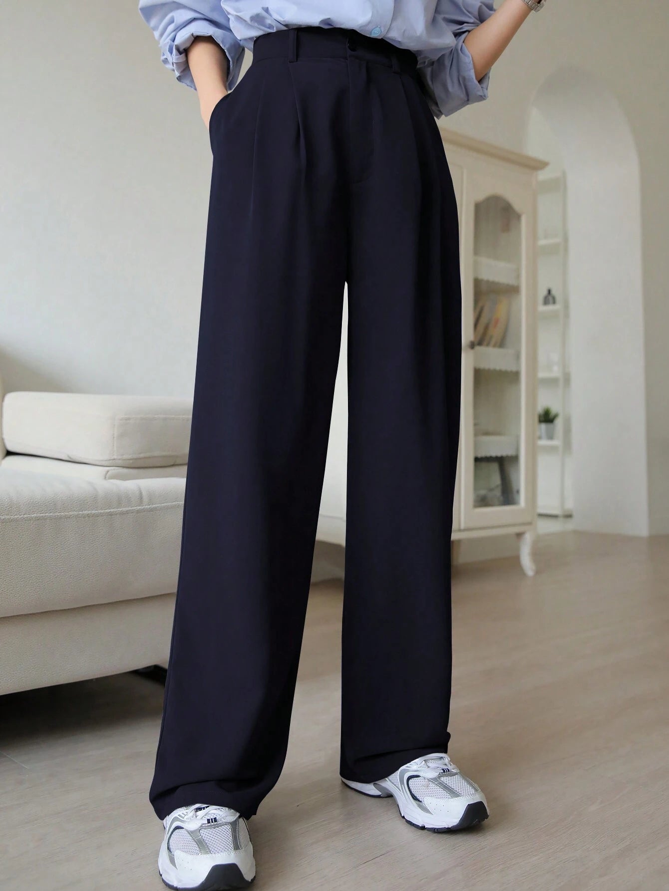 DAZY Plain Color Straight Fit Casual Business Dress Pants