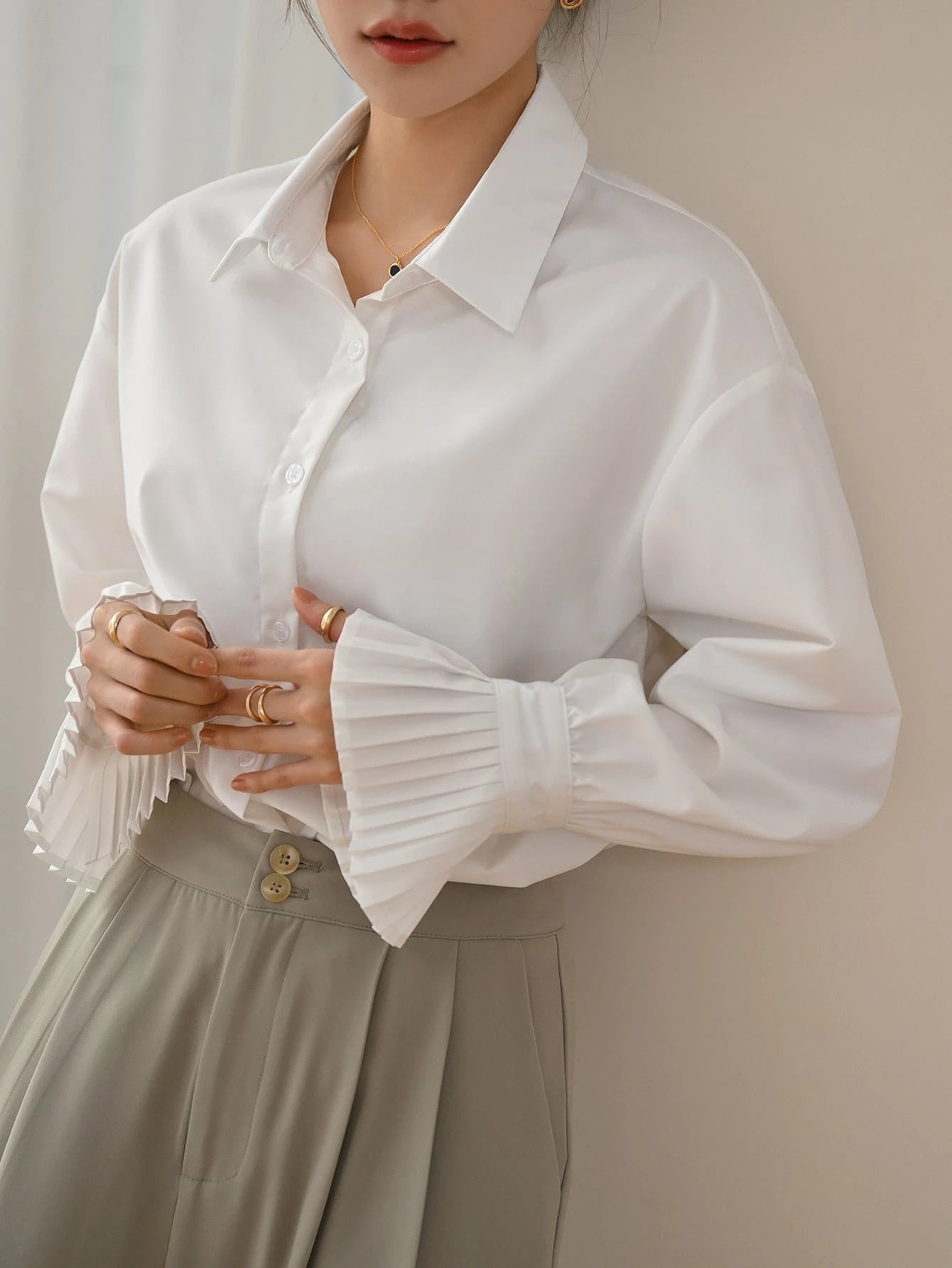 Women's Plain Long Sleeve Business Casual Shirt shein