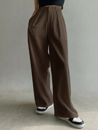 DAZY Solid Slant Pocket Wide Leg Suit Pants