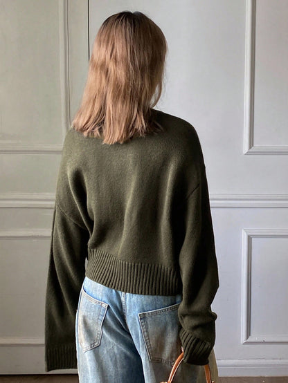 DAZY Solid Color Loose Short Crew Neck Casual Street Style Sweater