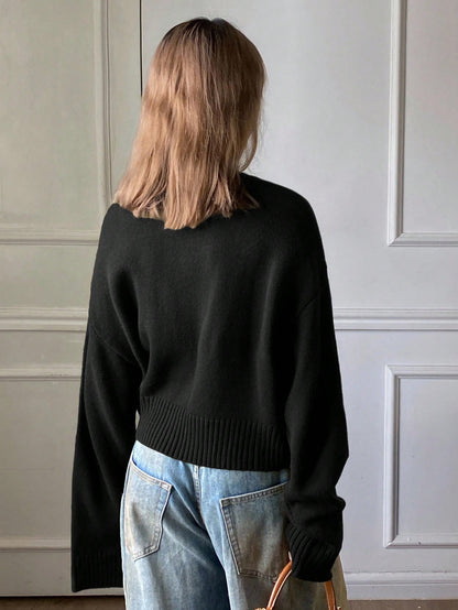 DAZY Solid Color Loose Short Crew Neck Casual Street Style Sweater