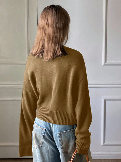 DAZY Solid Color Loose Short Crew Neck Casual Street Style Sweater