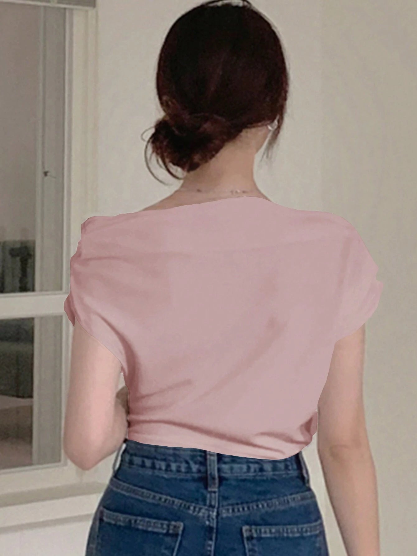 DAZY Solid Asymmetrical Neck Batwing Sleeve Tee shein