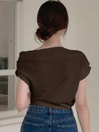 DAZY Solid Asymmetrical Neck Batwing Sleeve Tee shein