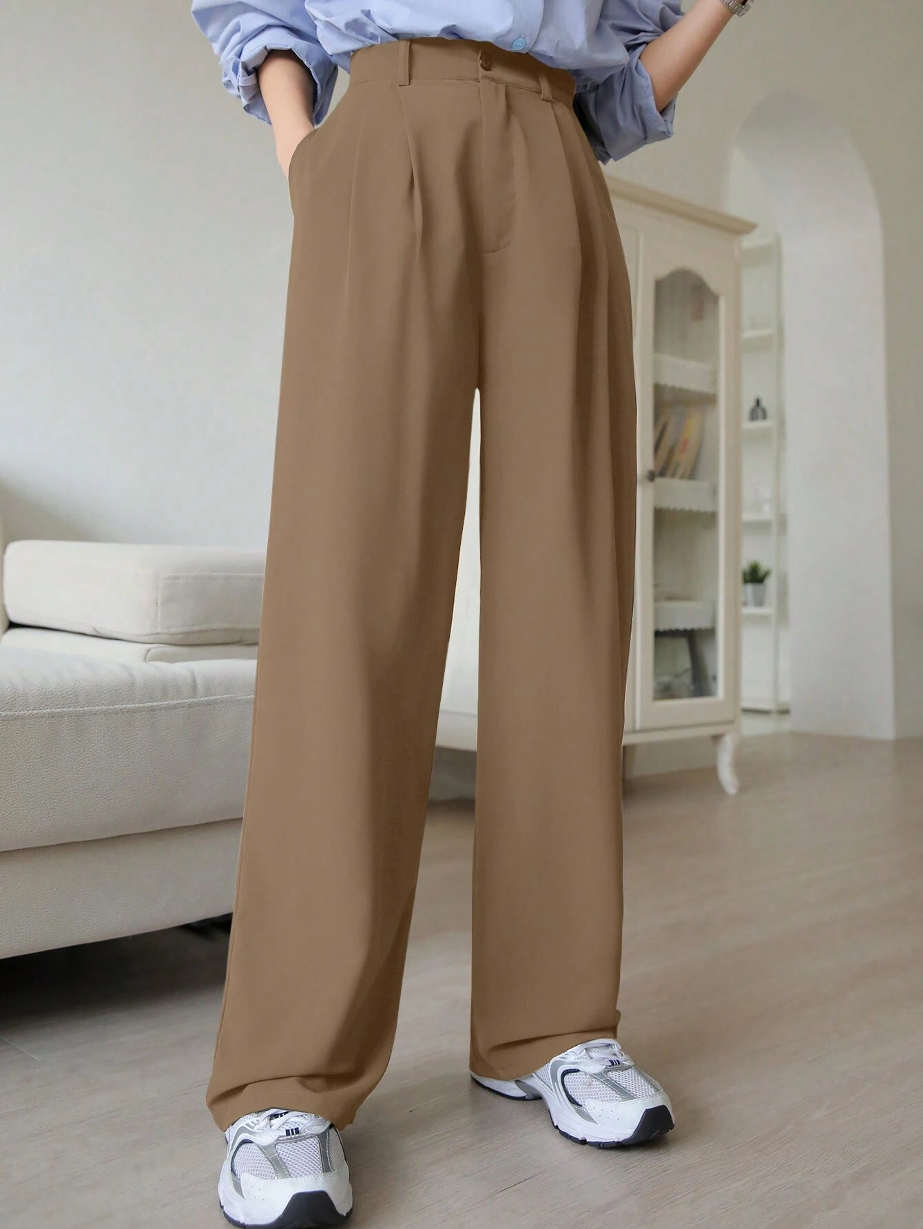 DAZY Plain Color Straight Fit Casual Business Dress Pants