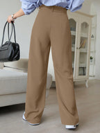 DAZY Plain Color Straight Fit Casual Business Dress Pants shein