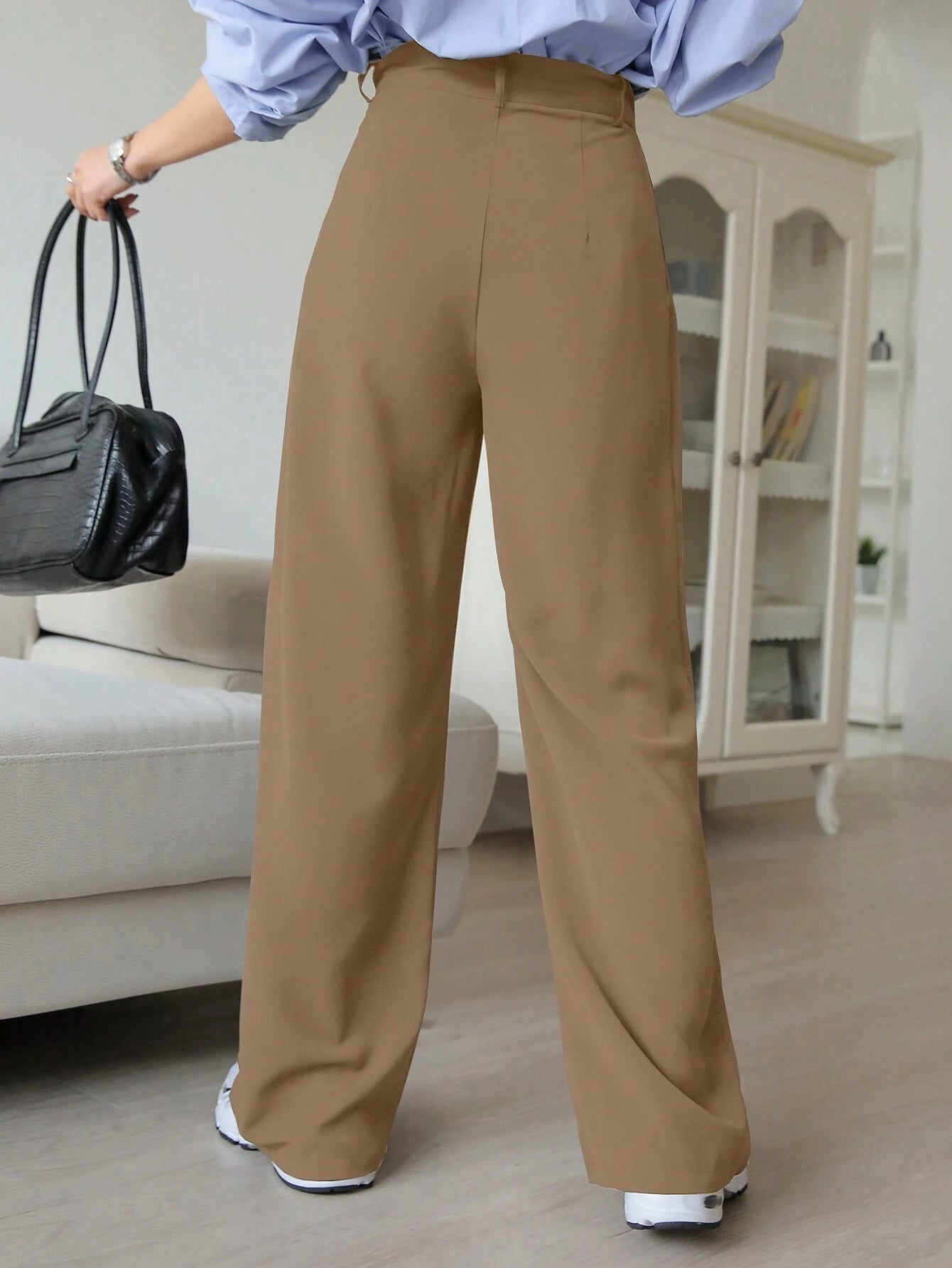 DAZY Plain Color Straight Fit Casual Business Dress Pants shein