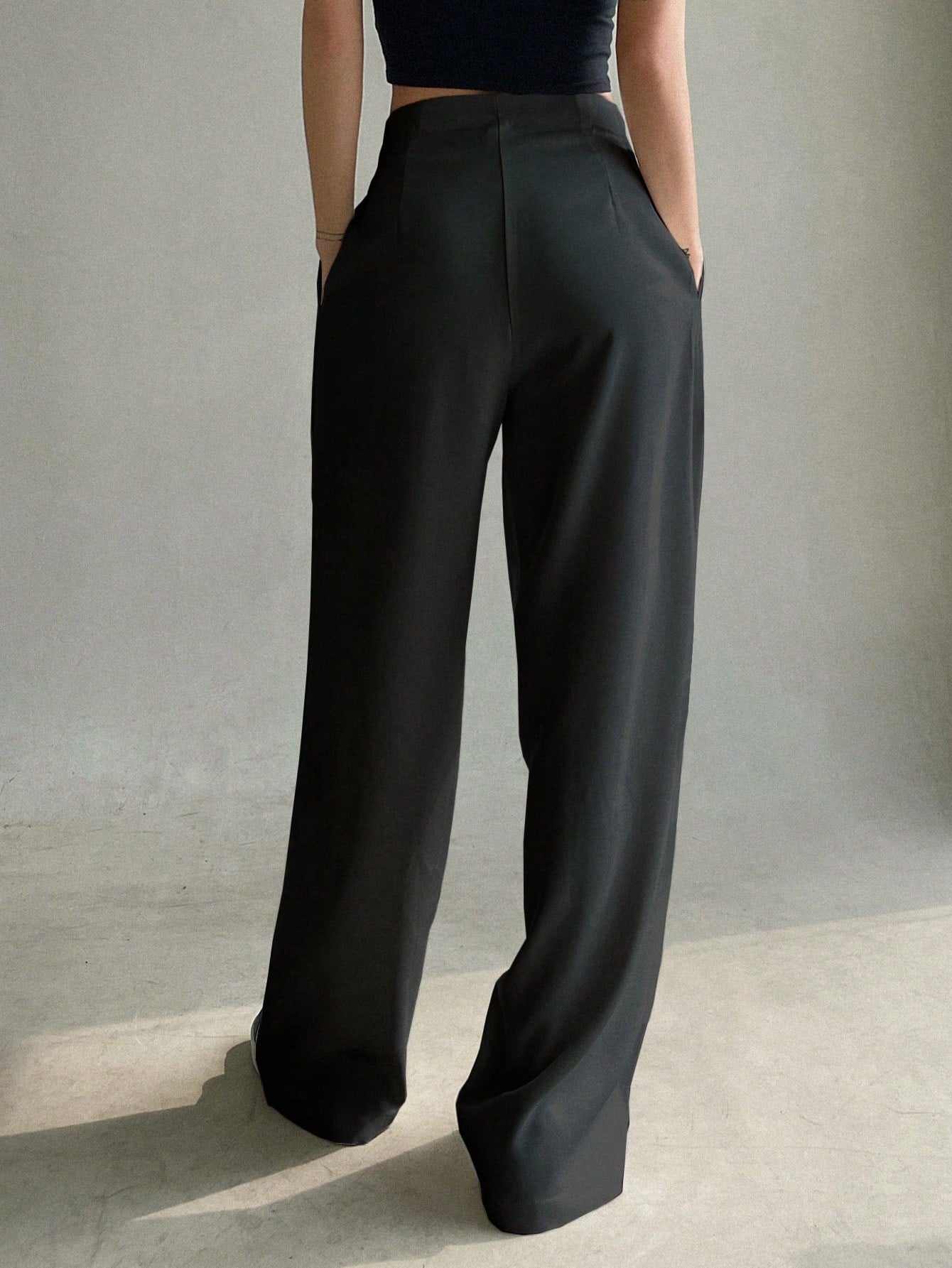 DAZY Solid Slant Pocket Wide Leg Suit Pants
