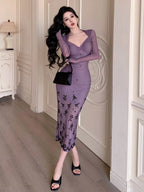 DAZY Mid-Length Rose Floral Print Sheer Overlay Slit Party Dress shein