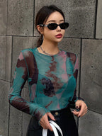 DAZY Tie-Dye See-Through Top Sheer shein