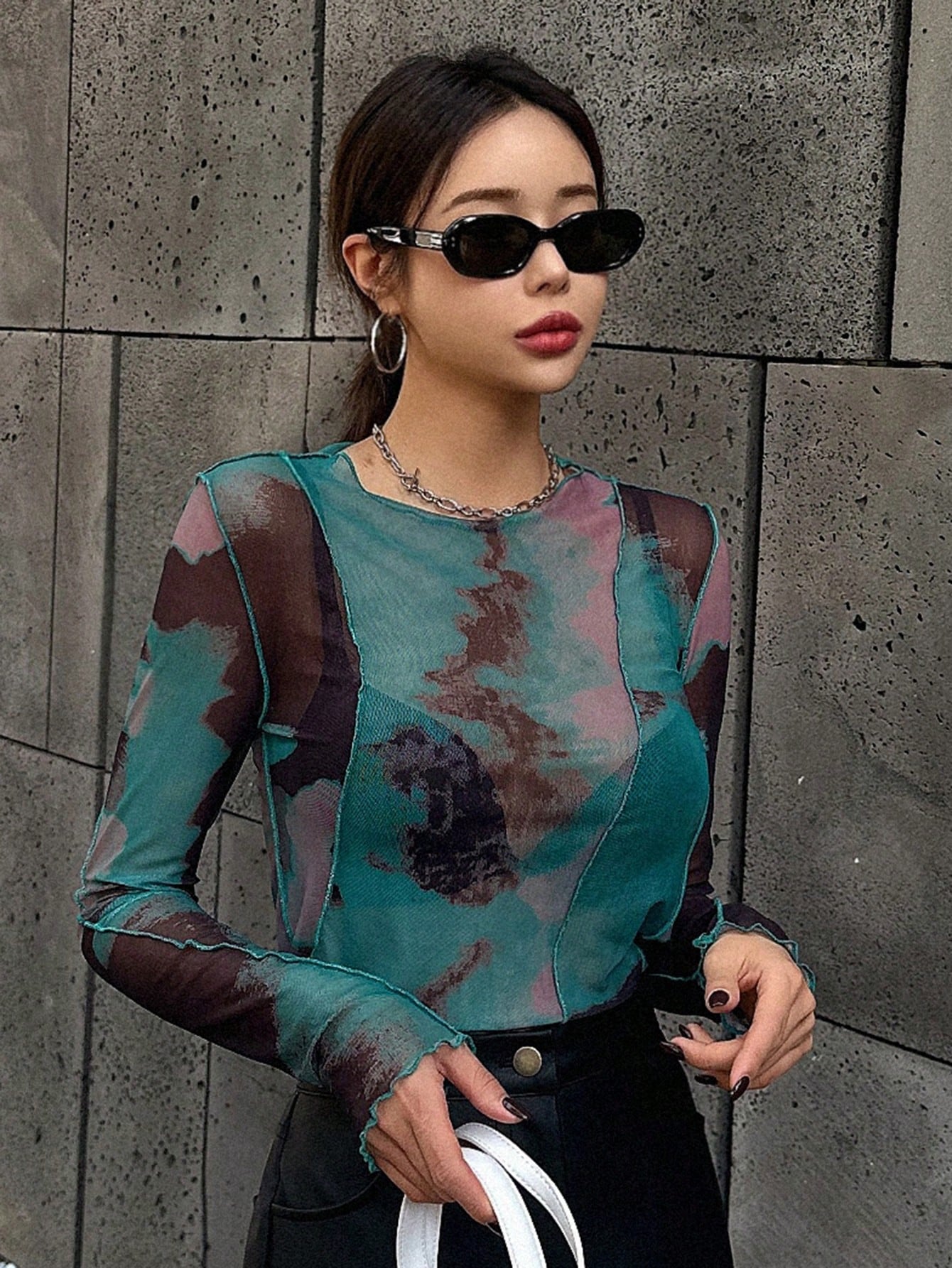 DAZY Tie-Dye See-Through Top Sheer shein