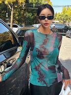 DAZY Tie-Dye See-Through Top Sheer shein