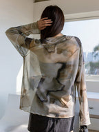 DAZY Tie Dye Drop Shoulder Mesh Top Without Bandeau Shee shein