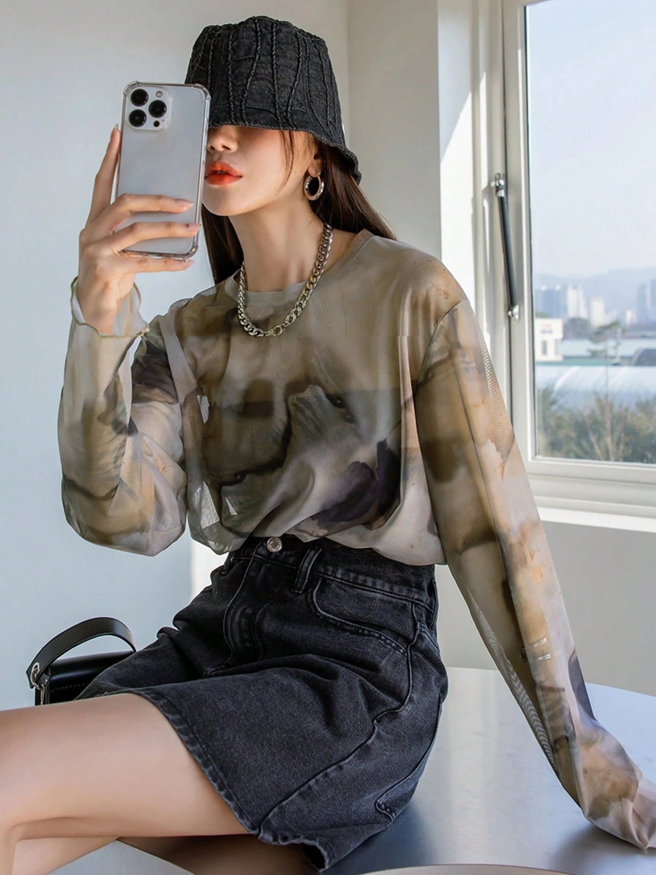 DAZY Tie Dye Drop Shoulder Mesh Top Without Bandeau Shee shein