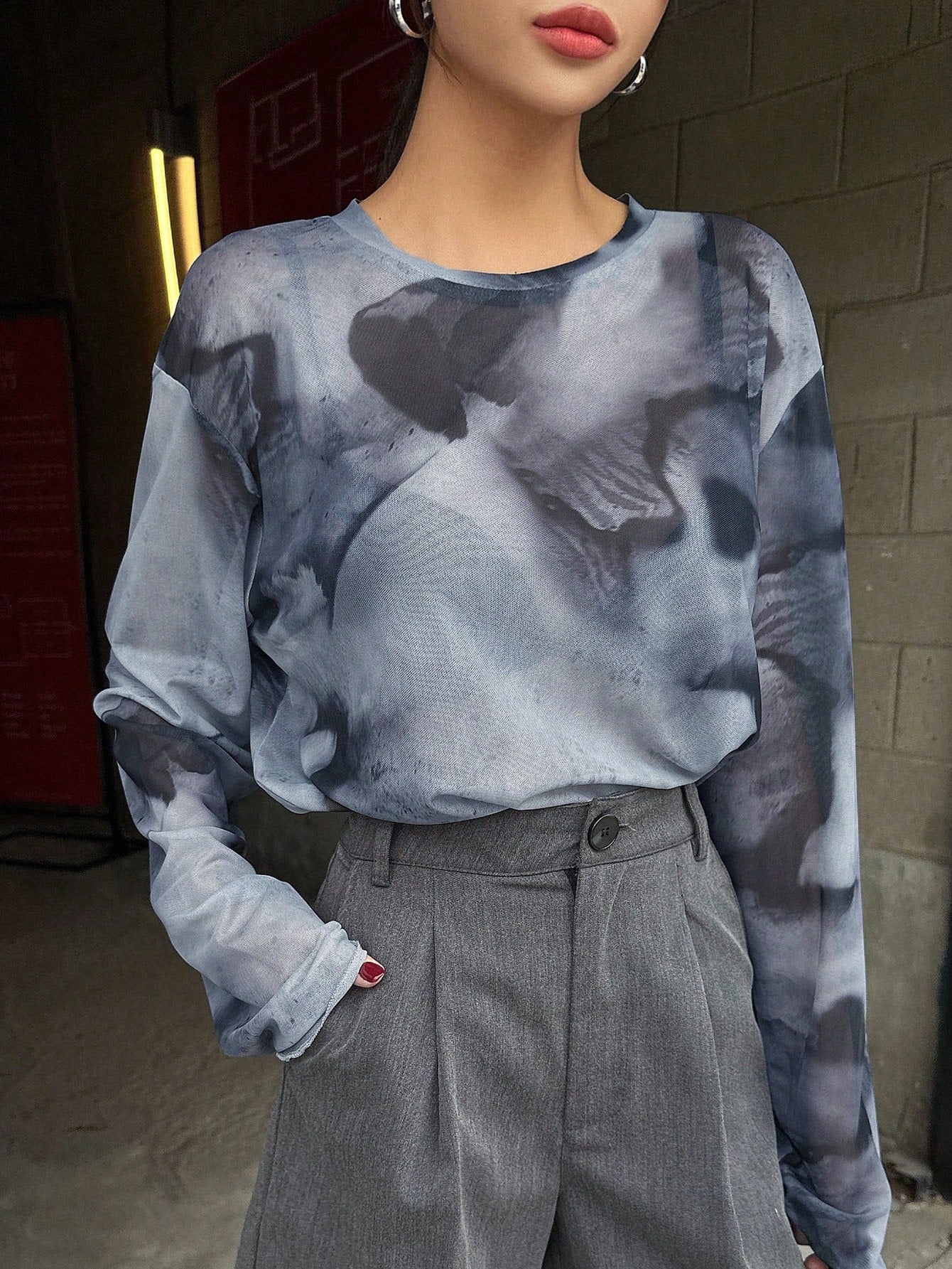 DAZY Tie Dye Drop Shoulder Mesh Top Without Bandeau Shee shein