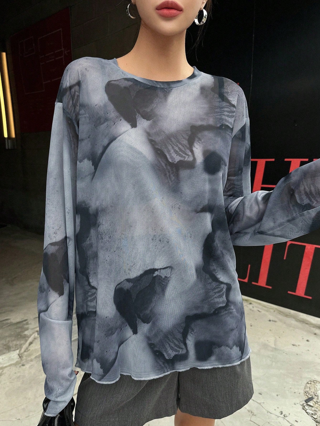 DAZY Tie Dye Drop Shoulder Mesh Top Without Bandeau Shee shein