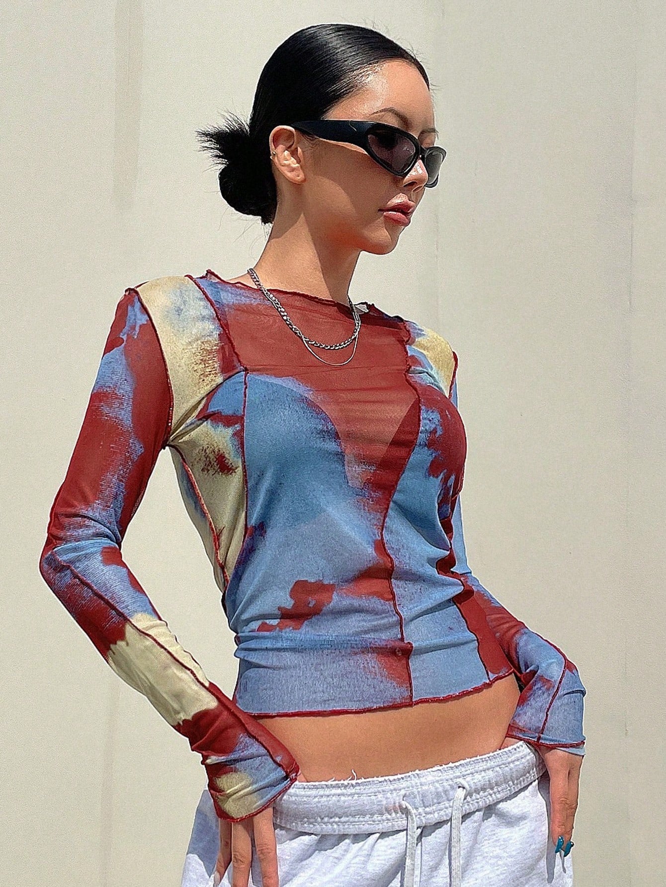 DAZY Tie-Dye See-Through Top Sheer shein