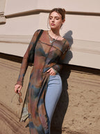 DAZY Tie Dye Split Hem Mesh Top shein