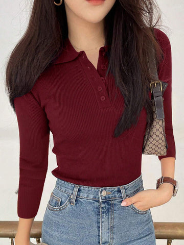 DAZY Women's Polo Neck Half Placket Sweater