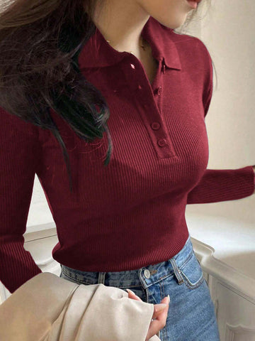 DAZY Women's Polo Neck Half Placket Sweater