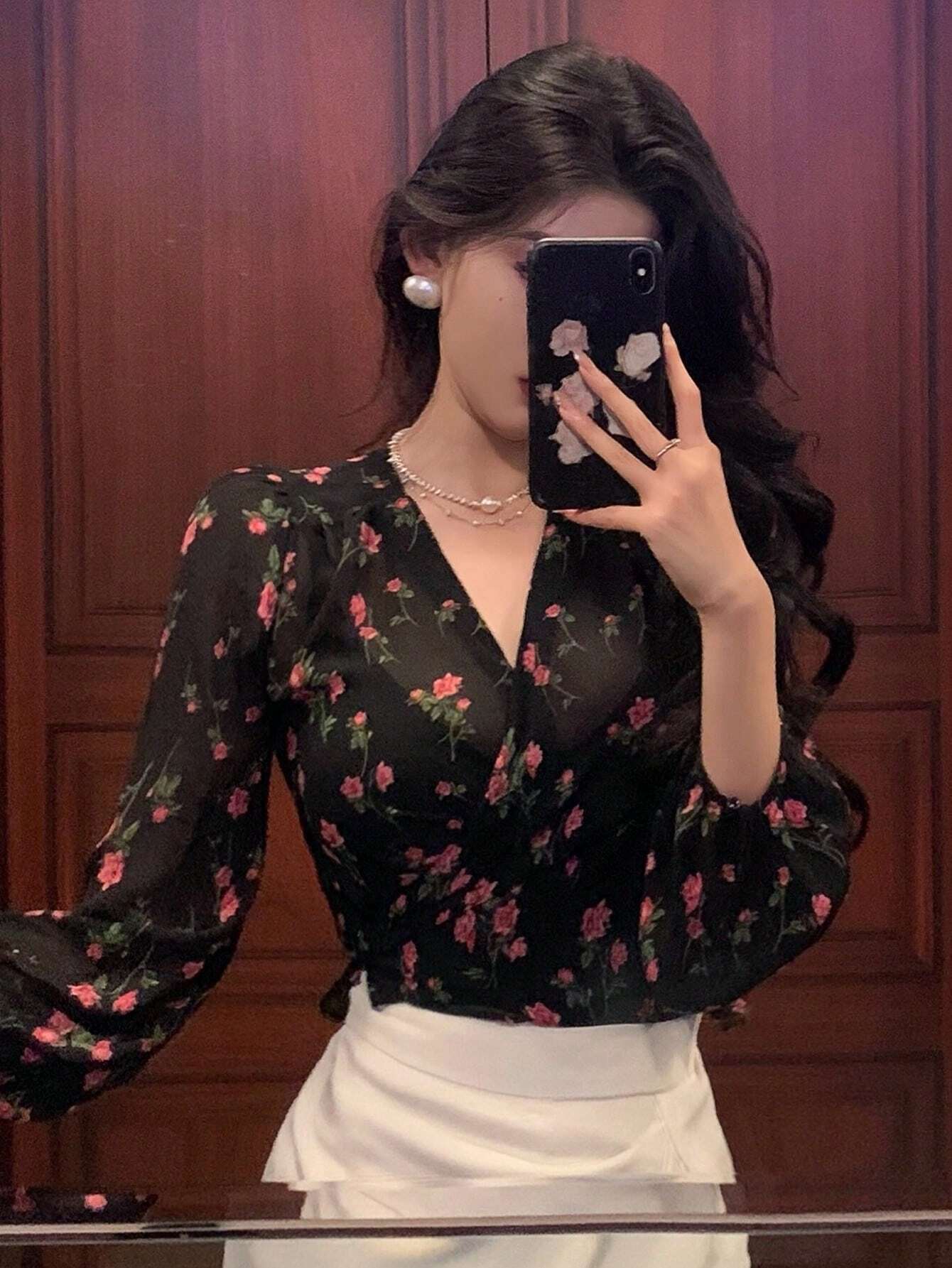 Women All Over Printed V-Neck Tie Shirt