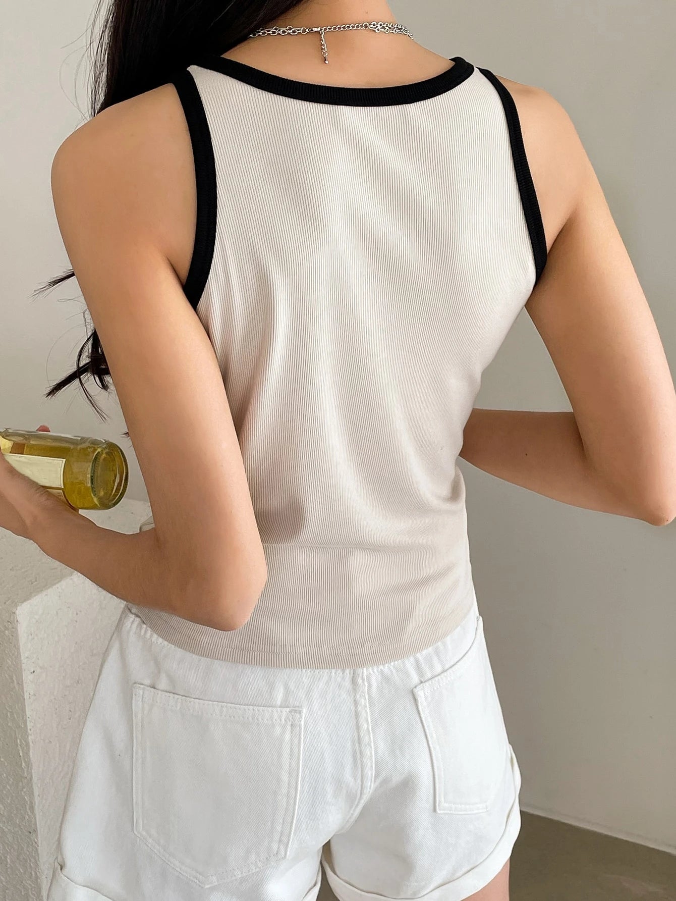 DAZY Women Business Casual Style Colorblock Trim Tank Tops shein