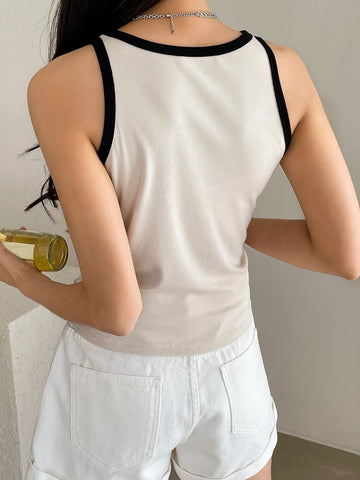 DAZY Women Business Casual Style Colorblock Trim Tank Tops