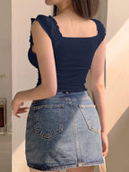 Women's Solid Color Sweetheart Neck Ruched Fitted Long Sleeve T-Shirt