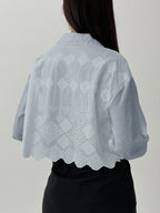 Women Fashionable Solid Color Mesh Hollow Out Long Sleeve Shirt shein