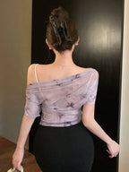 DAZY Solid Asymmetrical Neck Batwing Sleeve Tee shein