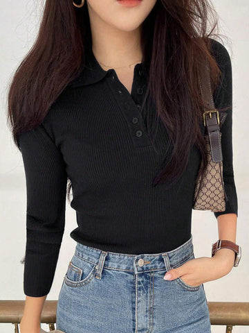 DAZY Women's Polo Neck Half Placket Sweater