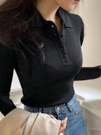 DAZY Women's Polo Neck Half Placket Sweater shein