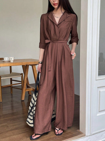 DAZY Women's Vacation Floral Print 3/4 Sleeve Palazzo Jumpsuit