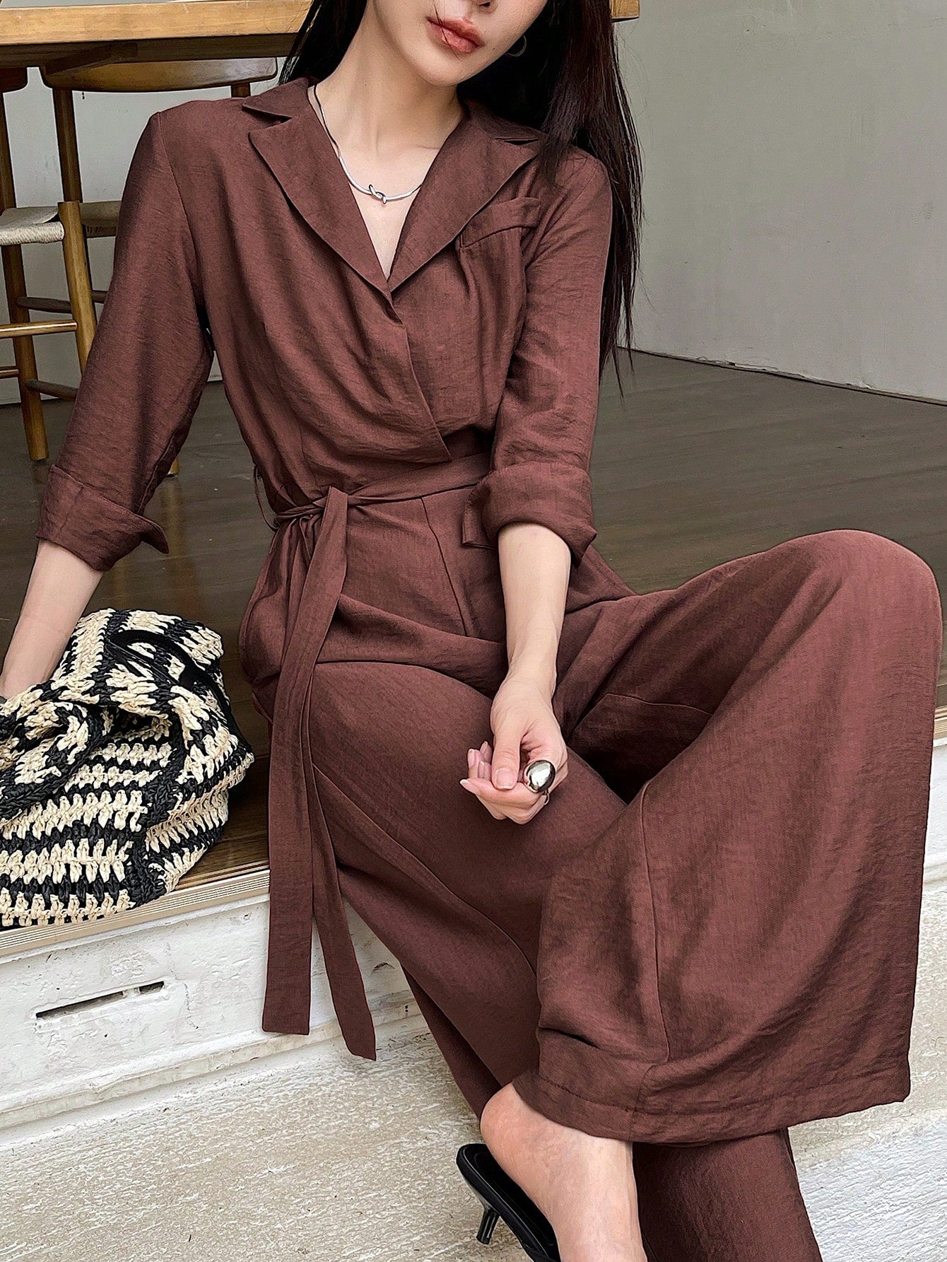 DAZY Women's Vacation Floral Print 3/4 Sleeve Palazzo Jumpsuit