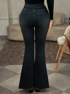 Women's Button Pocket Korean Style Versatile Daily Wear Flare Jeans