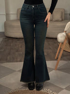 Women's Button Pocket Korean Style Versatile Daily Wear Flare Jeans