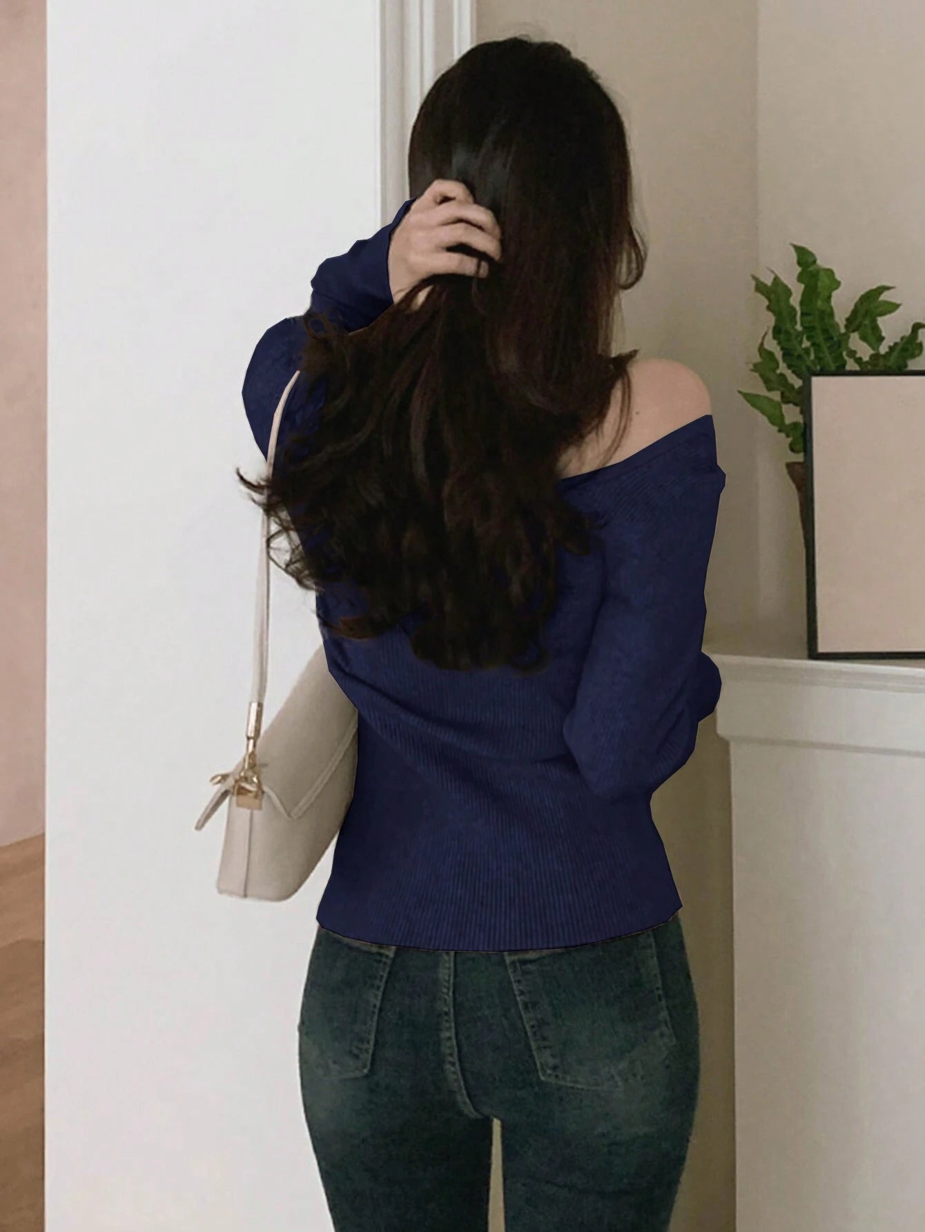 DAZY Women's Casual Solid Color Front Button Oblique Shoulder Cardigan shein