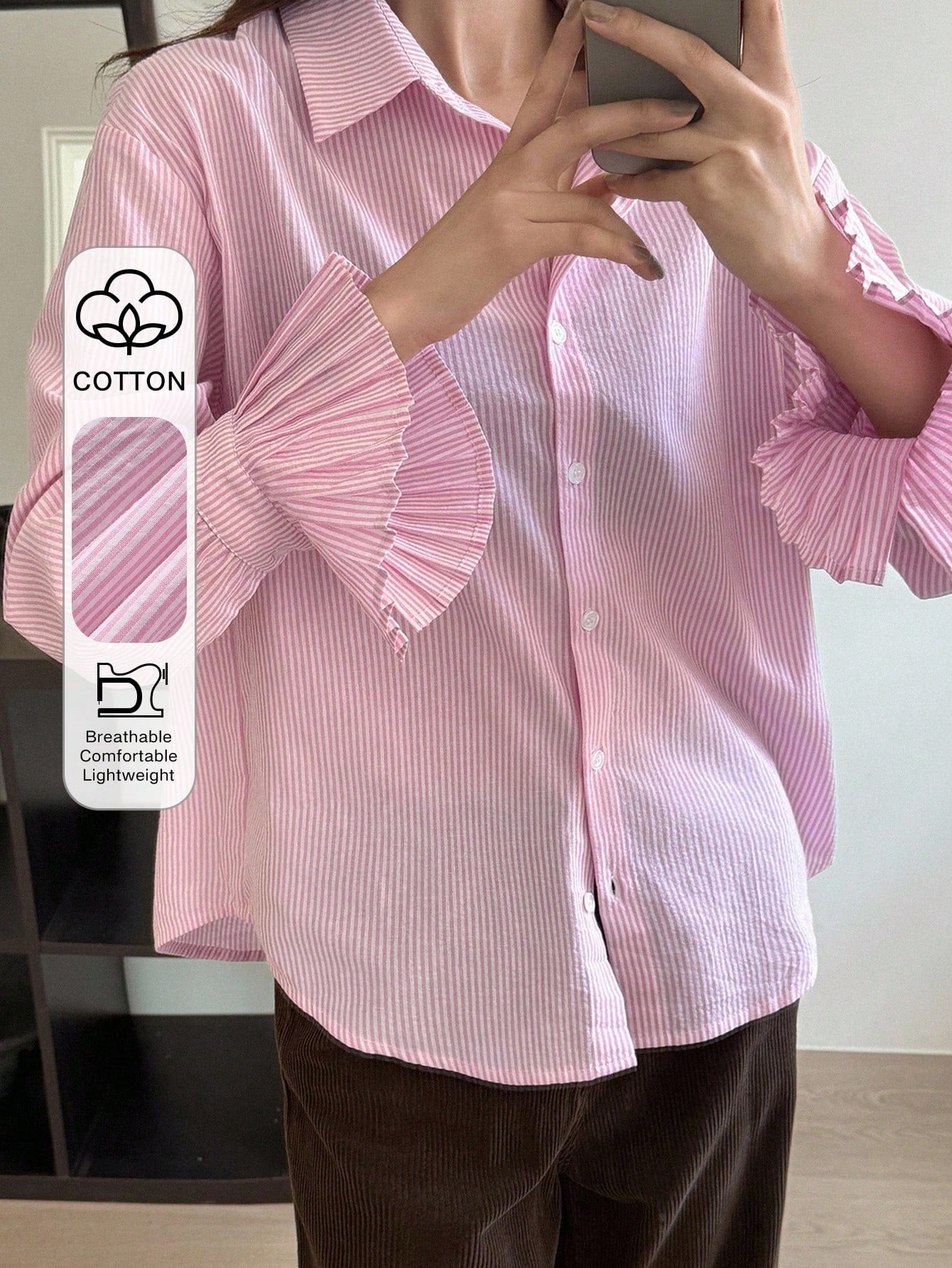 Women's Plain Long Sleeve Business Casual Shirt shein