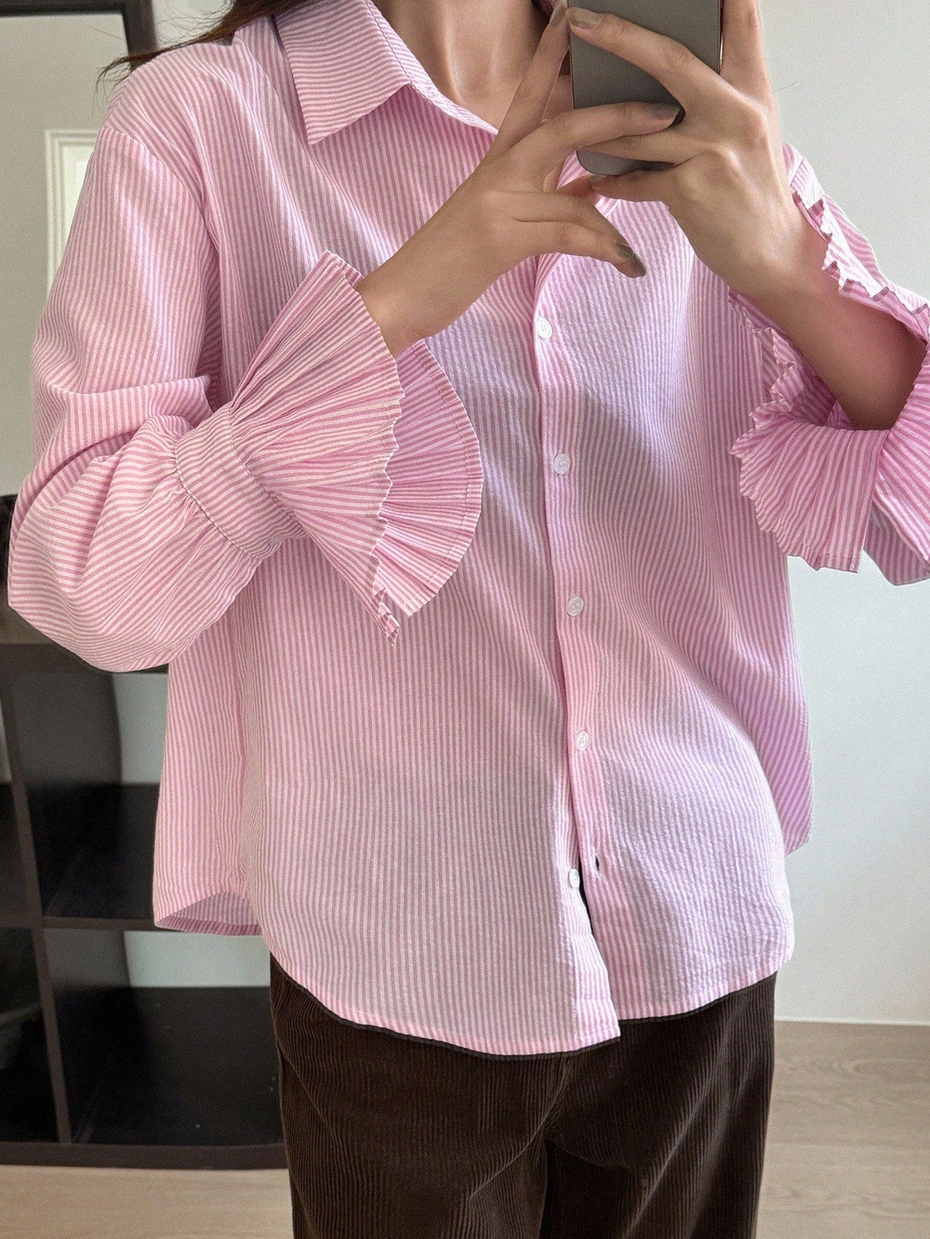 Women's Plain Long Sleeve Business Casual Shirt shein