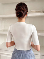Women Plain Round Neck Short Sleeve Slim Fit Casual Top shein