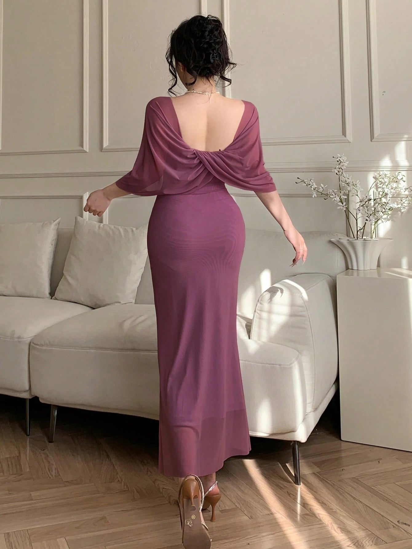 DAZY Women's Elegant Summer Sheer Mesh Dress Prom Dress