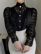 DAZY Women's Lace Patchwork Petal Sleeve Loose Blouse shein