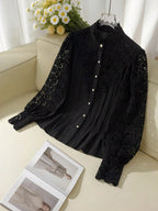 DAZY Women's Lace Patchwork Petal Sleeve Loose Blouse shein