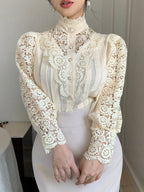 DAZY Women's Lace Patchwork Petal Sleeve Loose Blouse shein