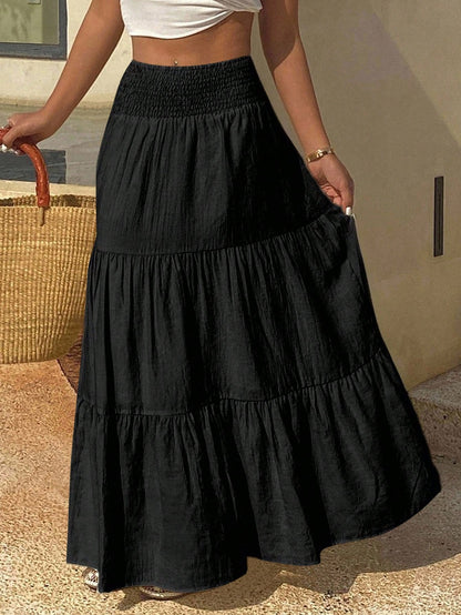 DAZY Women's Lightweight Summer Vacation Solid Color Textured Ruffle Hem Skirt