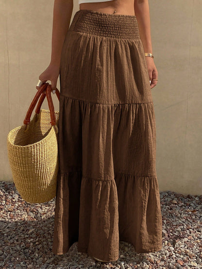 DAZY Women's Lightweight Summer Vacation Solid Color Textured Ruffle Hem Skirt