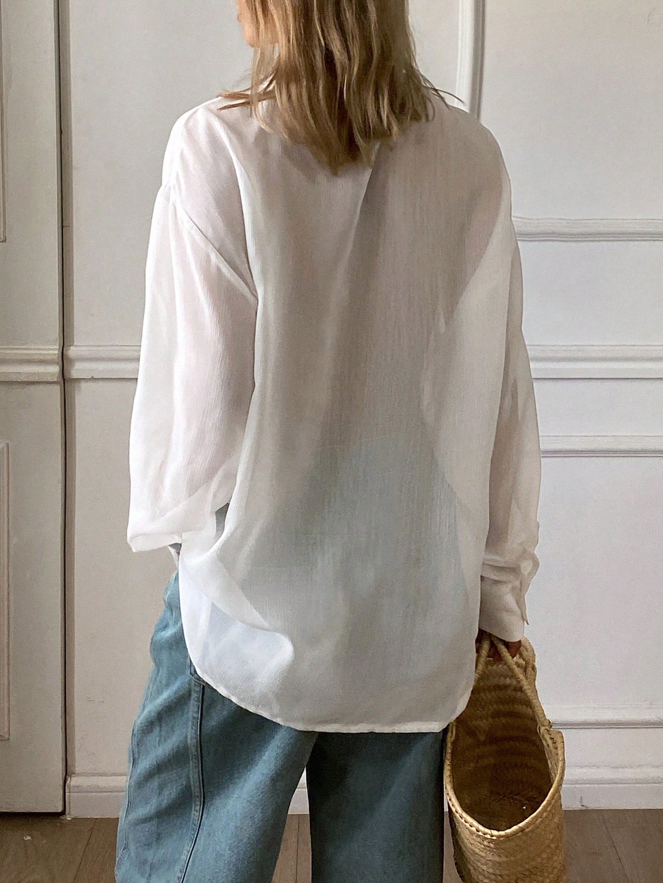 Women's Loose Tie Neck Long Sleeve Thin Casual Summer Blouse shein