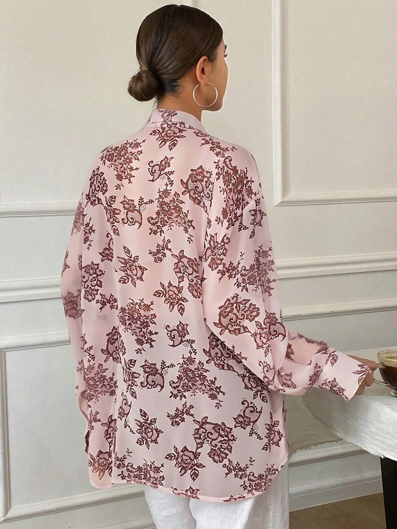 Women's Loose Tie Neck Long Sleeve Thin Casual Summer Blouse shein