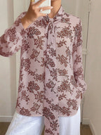 Women's Loose Tie Neck Long Sleeve Thin Casual Summer Blouse shein