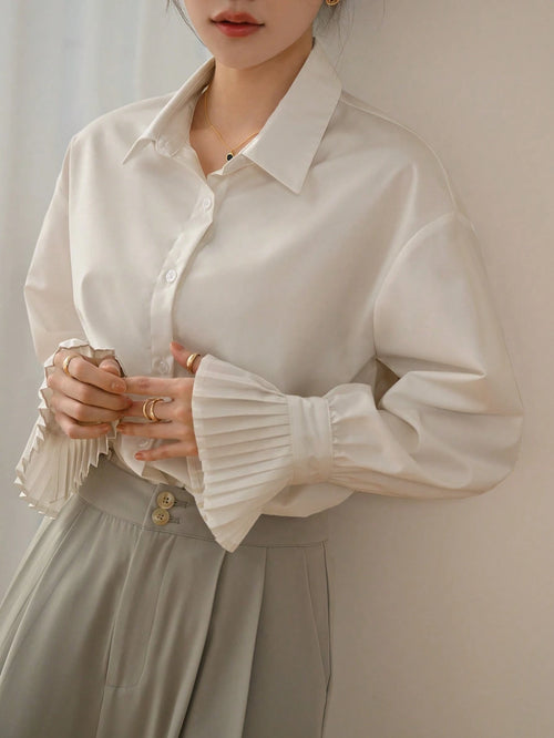 Women's Plain Long Sleeve Business Casual Shirt shein